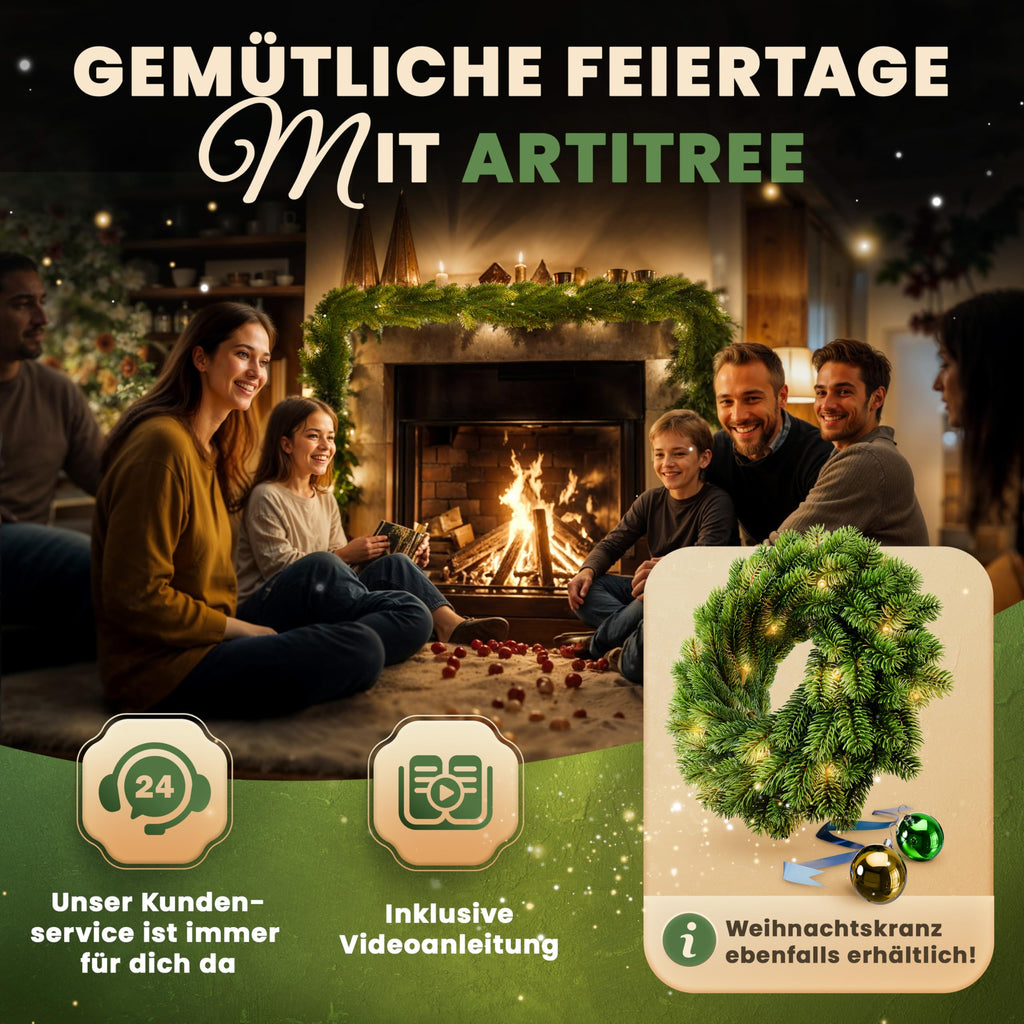 ArtiTree Weihnachtsgirlande - Naturgetreue Tannengirlande, 270cm Grün, Perfekt für Weihnachtsdeko, Treppengeländer & Türrahmen
