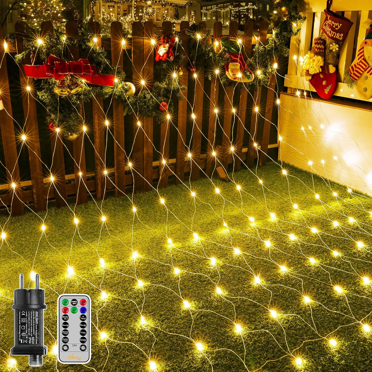 Ollny Lichternetz Außen 3x2m, 200 LED Warmweiß mit 8 Modi, Timer, IP67